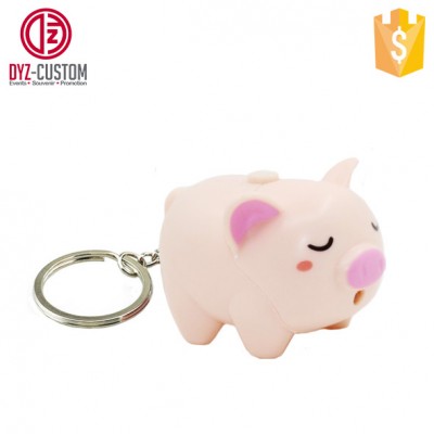 Creative Kids Toys Mini Cartoon Pig Led Keychain with Sound