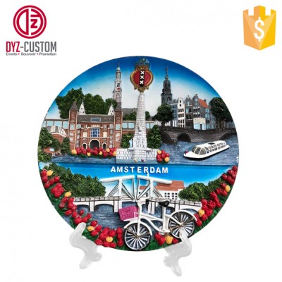 Custom Holland Souvenir Resin Plate Amsterdam Tourist Souvenir 3D Polyresin Plates