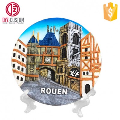 ROUEN Tourist Souvenir 3D Polyresin Plate Decorative Resin Plate with Display Stand