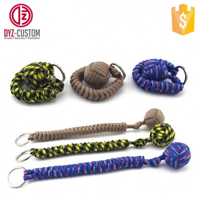 Outdoor Self Defense Paracord Monkey Fist Steel Ball Keychain