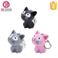 Promotion Mini Kitten Cat LED Sound Keychain 3D Cute Cartoon Keyring