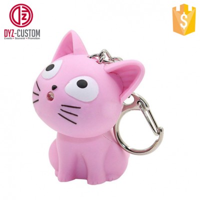 Cute Cheese cat keychain with sound Mini Kitten Cat LED Keyring